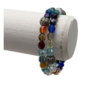 colorful glass beaded memory wire bracelet spring lightweight no clasp